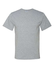 Description: A JERZEES Midweight Dri-Power 50/50 T-Shirt made of cotton/polyester on a white background.