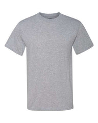 A JERZEES Dri-Power Performance Short Sleeve T-Shirt made of polyester fabric with moisture management properties, showcased on a white background.