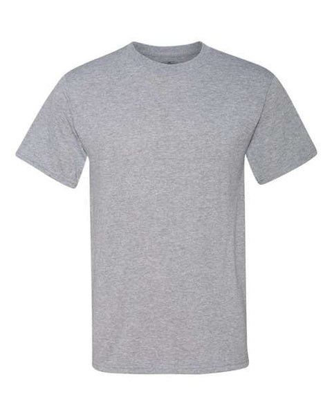 A JERZEES Dri-Power Performance Short Sleeve T-Shirt made of polyester fabric with moisture management properties, showcased on a white background.