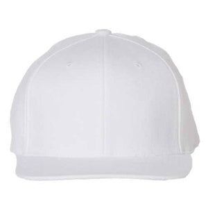 A white Flexfit 110 Flat Bill Snapback Hat with a structured six-panel design on a white background.