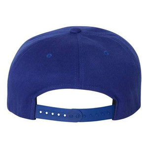 A blue Flexfit 110 Flat Bill Snapback Hat with a structured six-panel design on a white background.
