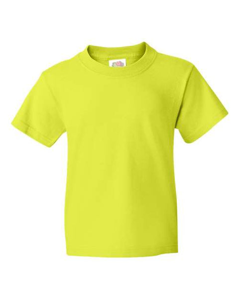 A child's Fruit of the Loom HD Cotton Youth Short Sleeve Safety T-Shirt on a white background.
