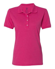 A JERZEES Women's Semi-Fitted Polo Spotshield 50/50 made with SpotShield fabric for a clean finished look.