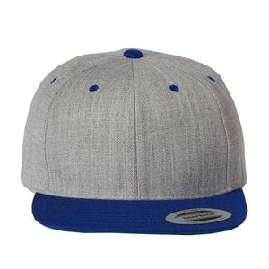 A grey YP Classics 6089 Premium Flat Bill Snapback Cap with a snapback closure on a white background.