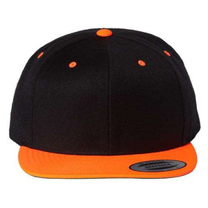 A YP Classics black and orange snapback hat featuring a snapback closure on a white background.