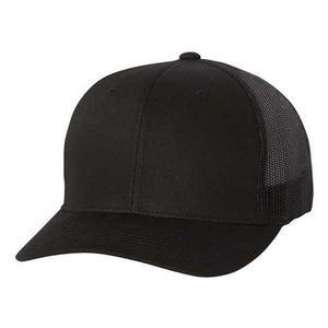 A YP Classics black mesh trucker hat with a snapback closure on a white background.