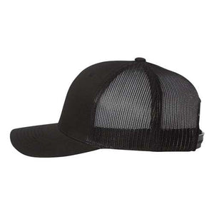 A YP Classics black trucker hat with snapback closure on a white background.