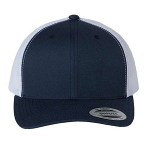 A YP Classics navy and white trucker hat with a snapback closure.