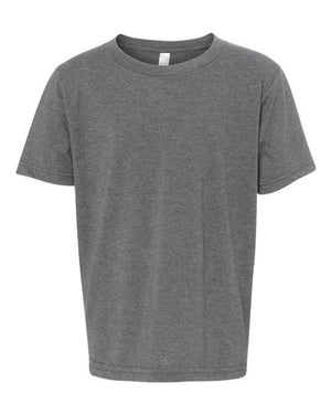A comfortable and lightweight Next Level Youth Blend CVC T-Shirt on a white background.