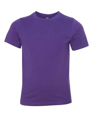 Next Level Youth T-Shirt 100% Cotton, a purple Next Level t-shirt made of 100% combed cotton jersey, on a white background.