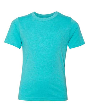 A lightweight children's Next Level Youth Blend CVC turquoise t-shirt on a white background.