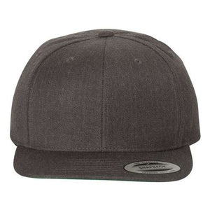 A grey YP Classics 6089 Premium Flat Bill Snapback Cap with a snapback closure on a white background.
