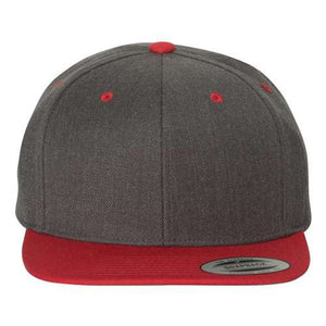 A grey and red YP Classics snapback hat with a snapback closure on a white background.
