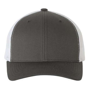 A YP Classics gray and white trucker hat with a snapback closure on a white background.