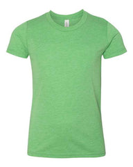 A high-quality BELLA + CANVAS girl's green Bella Canvas Youth Triblend T-Shirt on a white background.