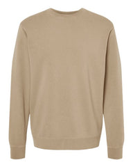 The men's tan sweatshirt, the Independent Trading Co. Midweight Pigment-Dyed Crewneck Sweatshirt, offers a strong impression with its branding, courtesy of Independent Trading Co.