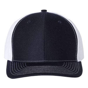 An image of a black Richardson 312 Twill Back Snapback Trucker Hat.