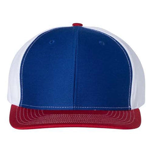 A Richardson 312 Twill Back Snapback Trucker Hat with a red stripe.