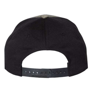 A black Richardson 312 Twill Back Snapback Trucker Hat with an adjustable polyester strap.