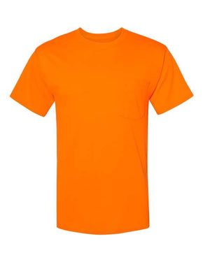 A Hanes Workwear Pocket Safety T-Shirt with odor protection technology.