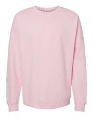 The Independent Trading Co. Midweight 100% Cotton Crewneck Sweatshirt SS3000 is made from an 8.5 oz./yd² cotton/polyester blend fleece and features split stitch double needle sewing on all seams. It is shown on a men's pink sweatshirt.