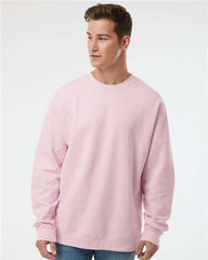 A man wearing an Independent Trading Co. Midweight 100% Cotton Crewneck Sweatshirt SS3000 made of cotton/polyester blend fleece.