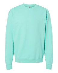 The Independent Trading Co. Midweight 100% Cotton Crewneck Sweatshirt SS3000 in mint green is made from a cotton/polyester blend fleece, with split stitch double needle sewing on all seams.