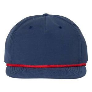 A Richardson 256 Umpqua Rope Snapback Cap in blue and red on a white background.
