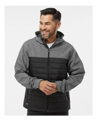 The DRI DUCK men's water-resistant hooded jacket in black and grey, featuring adjustable cuffs.