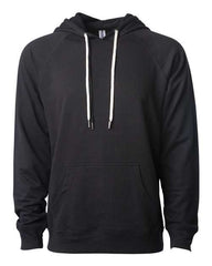 An Independent Trading Co Icon Unisex Lightweight Loopback Terry Hoodie Sweatshirt with a white hood.