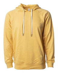 Men's Independent Trading Co Icon Unisex Lightweight Loopback Terry Hoodie Sweatshirt in yellow pullover style.