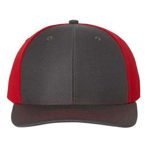 An image of a Richardson 312 Twill Back Snapback Trucker Hat with grey accents.