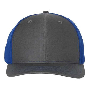 A Richardson 312 Twill Back Snapback Trucker Hat with a touch of blue.