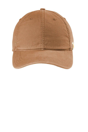 A tan Carhartt Velcro Cotton Canvas Hat CT103938 - Custom Leather Patch Hat | No Minimals | Volume Tiered Pricing on a white background.