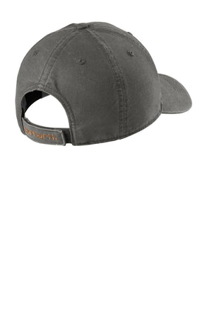 A Carhartt Velcro Cotton Canvas Hat CT103938 - Custom Embroidered Hat with an orange logo on it.