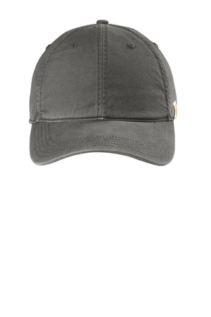 A Carhartt Velcro Cotton Canvas Hat CT103938 - Custom Embroidered Hat with a yellow label on it.