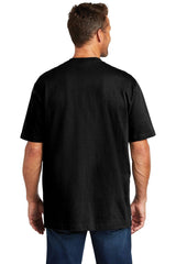 The back view of a man wearing a Carhartt Workwear Pocket Short Sleeve T-Shirt CTK87, reminiscent of Carhartt work shirt and rugged workwear.