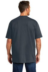 The back view of a man wearing jeans and a Carhartt Workwear Pocket Short Sleeve T-Shirt CTK87.