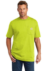 Carhartt Workwear Pocket Short Sleeve T-Shirt CTK87 in lime green. This durable cotton/poly blend Carhartt workwear is perfect for rugged outdoor tasks.