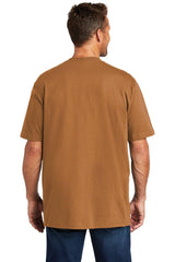 The back view of a man wearing a Carhartt Workwear Pocket Short Sleeve T-Shirt CTK87, a durable cotton/poly blend that is part of his rugged workwear attire.