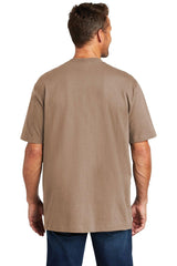 The back view of a man wearing a rugged Carhartt Workwear Pocket Short Sleeve T-Shirt CTK87 made of durable cotton/poly blend.