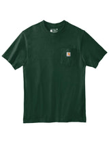 Carhartt Workwear Pocket Short Sleeve T-Shirt CTK87 in dark green, a durable cotton/poly blend for rugged workwear.