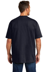 The back view of a man wearing a rugged Carhartt Workwear Pocket Short Sleeve T-Shirt CTK87.