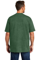 The back view of a man wearing a Carhartt Workwear Pocket Short Sleeve T-Shirt CTK87 made from a durable cotton/poly blend.