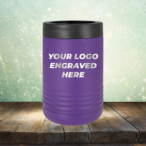 Custom can holder with business logo laser engraved branded koozie purple