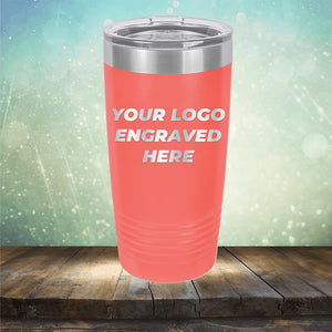 Custom tumbler with business logo laser engraved branded 20oz mug with lid coral