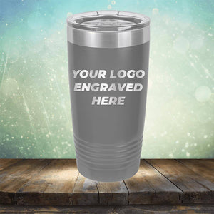 Custom tumbler with business logo laser engraved branded 20oz mug with lid grey