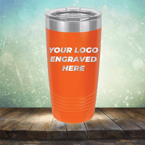 Custom tumbler with business logo laser engraved branded 20oz mug with lid orange