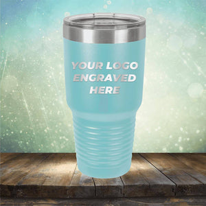 Custom tumbler with business logo laser engraved branded 30oz mug with lid baby blue
