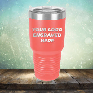 Custom tumbler with business logo laser engraved branded 30oz mug with lid coral